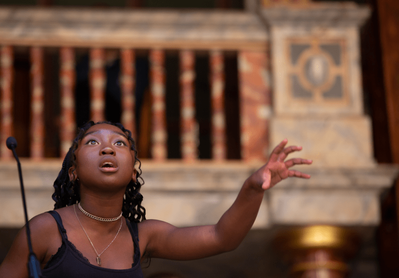 A girl reciting poetry